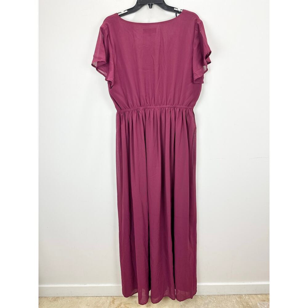 Lulu's Wine V-Neck Maxi Dress with Side Slit - Picture 11 of 11
